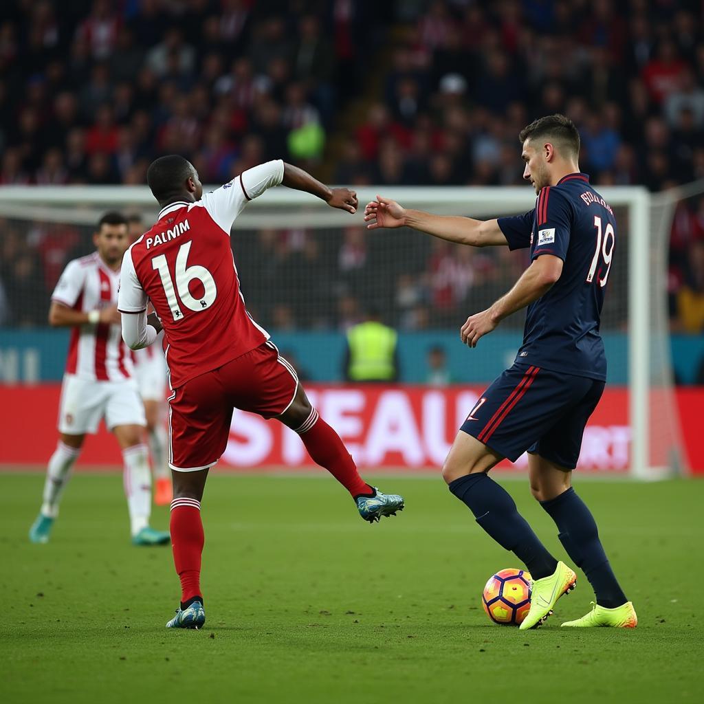 A striker going one-on-one with the goalkeeper