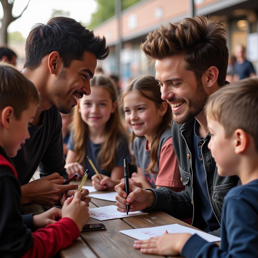 Stuart Dallas taking time out to interact with young fans after a match