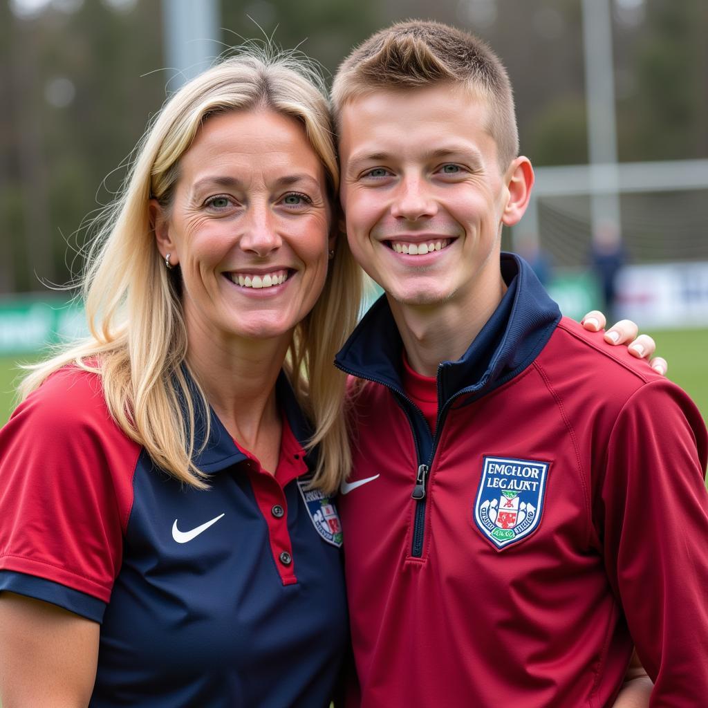 Susanne Oliver and Erling Haaland celebrating a victory