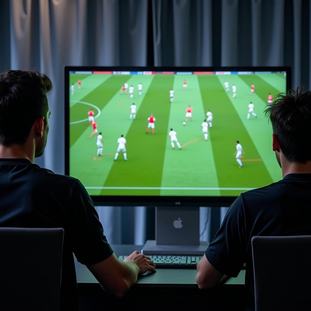 Footballer analyzing game footage