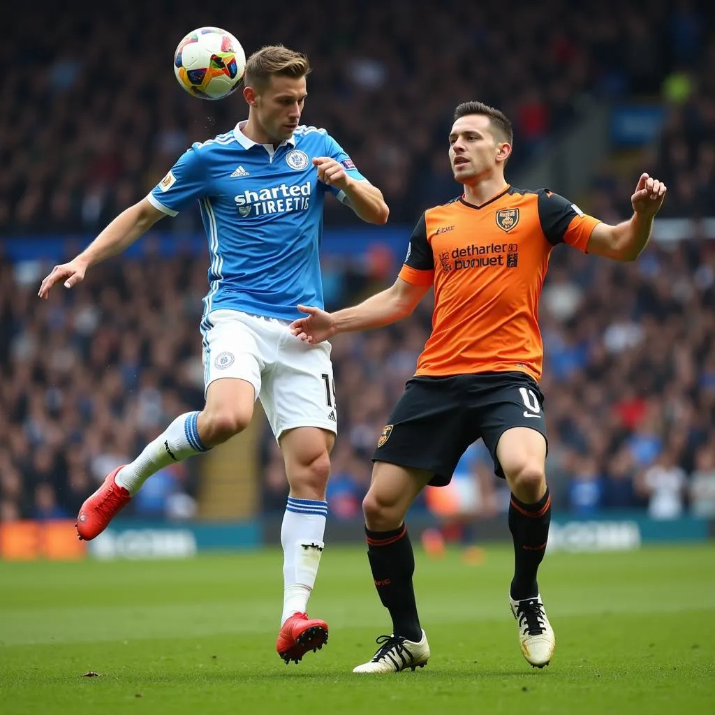 Tall striker controlling the ball with his chest