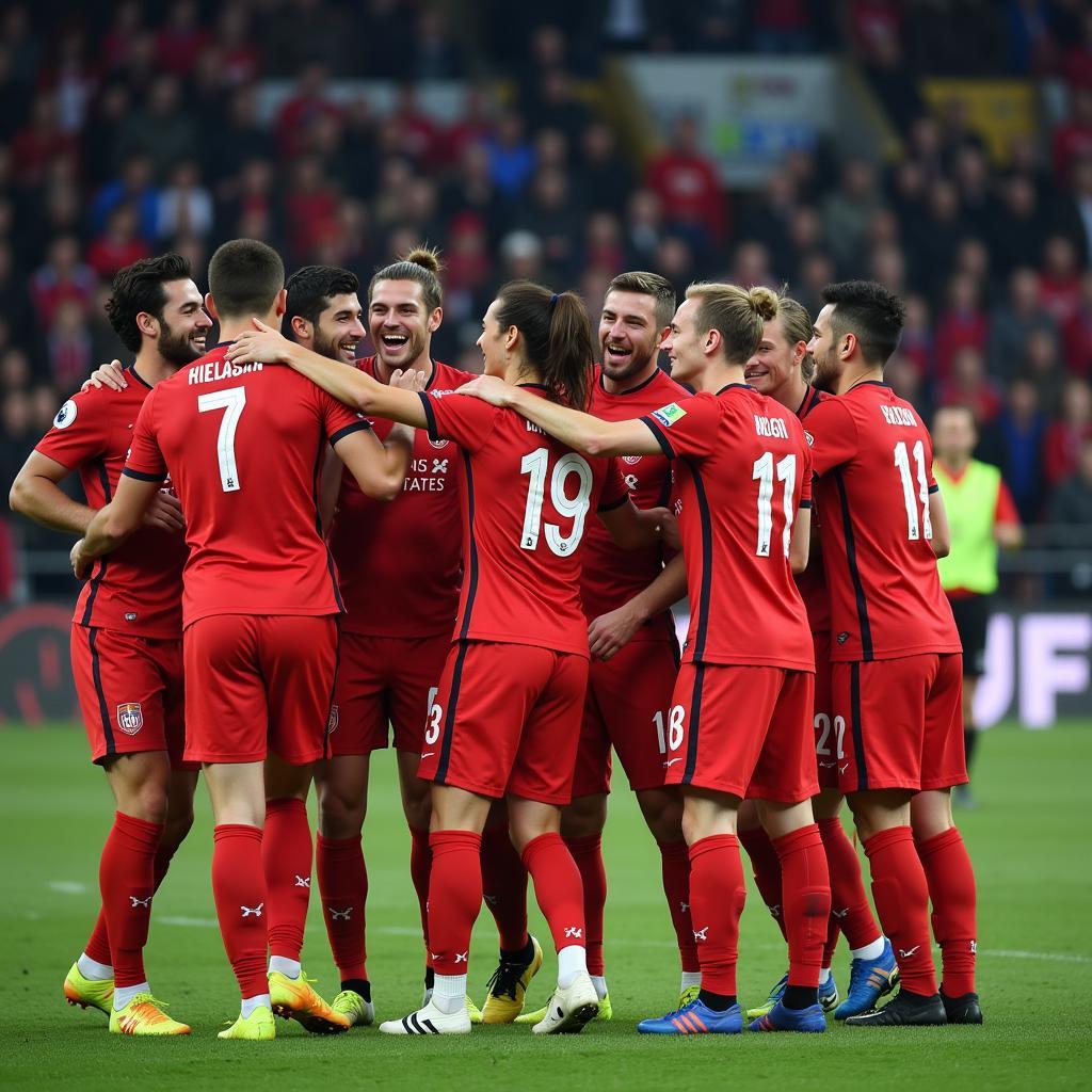 Football Team Celebrating Together