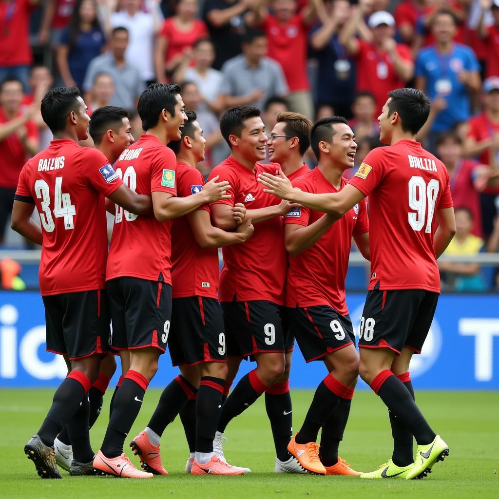 Thai Football Players Celebrating a Goal