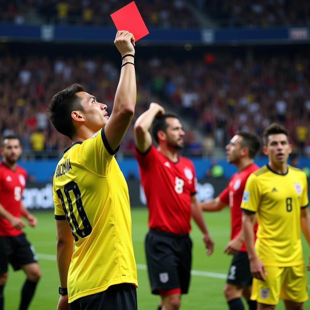 Thai football player receiving a red card