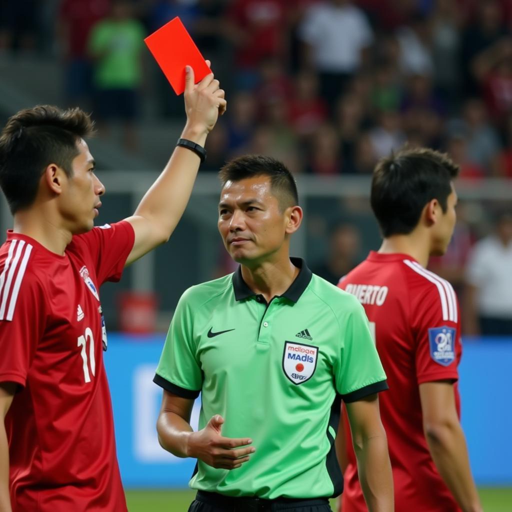 Thai player receiving a red card