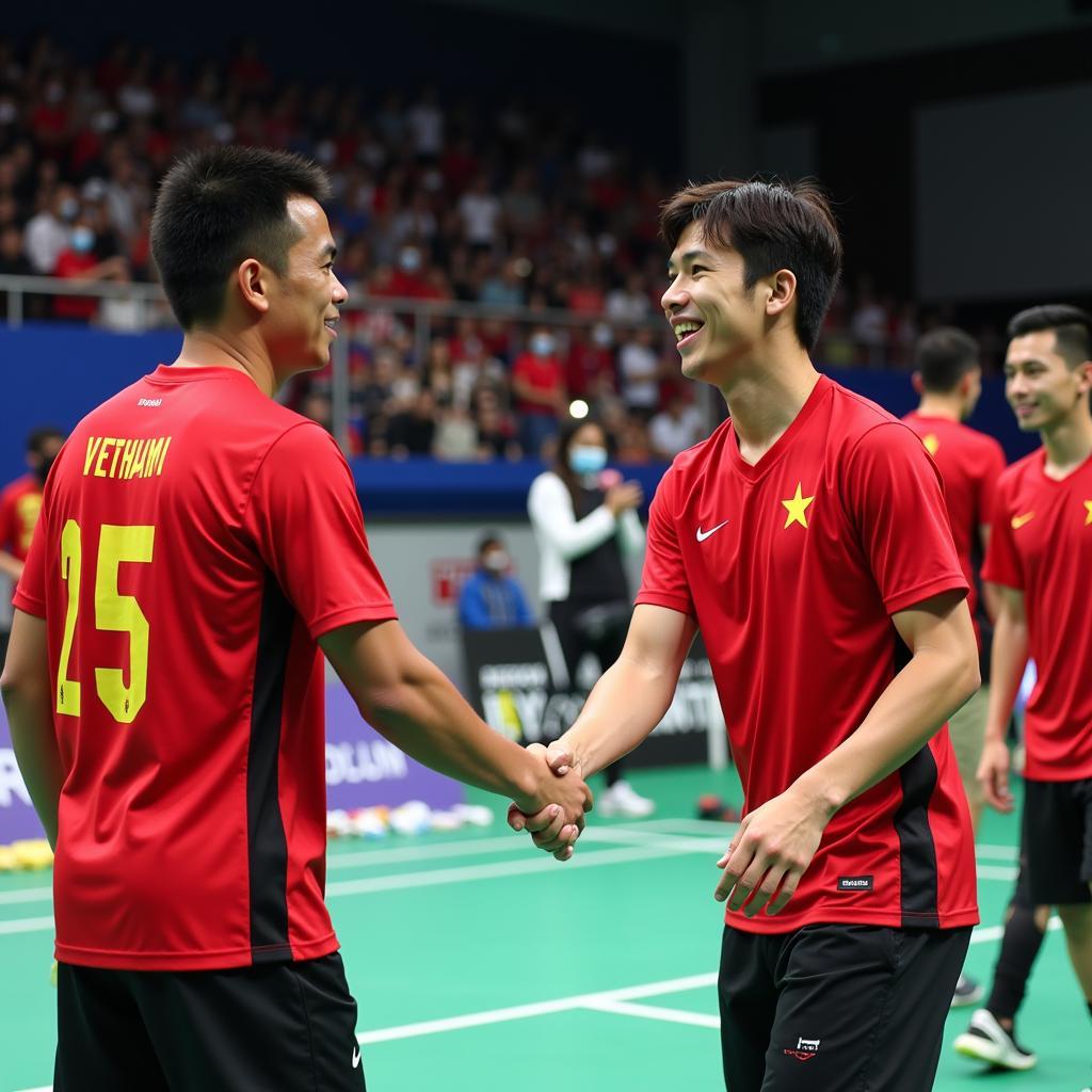 Thai Players Congratulate Vietnamese Team After a Match