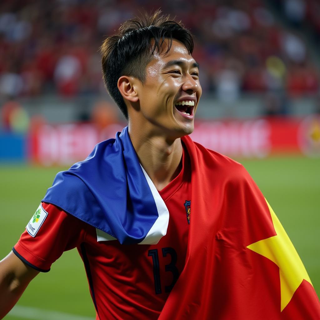 Thai-Vietnamese Football Player Celebrating a Goal