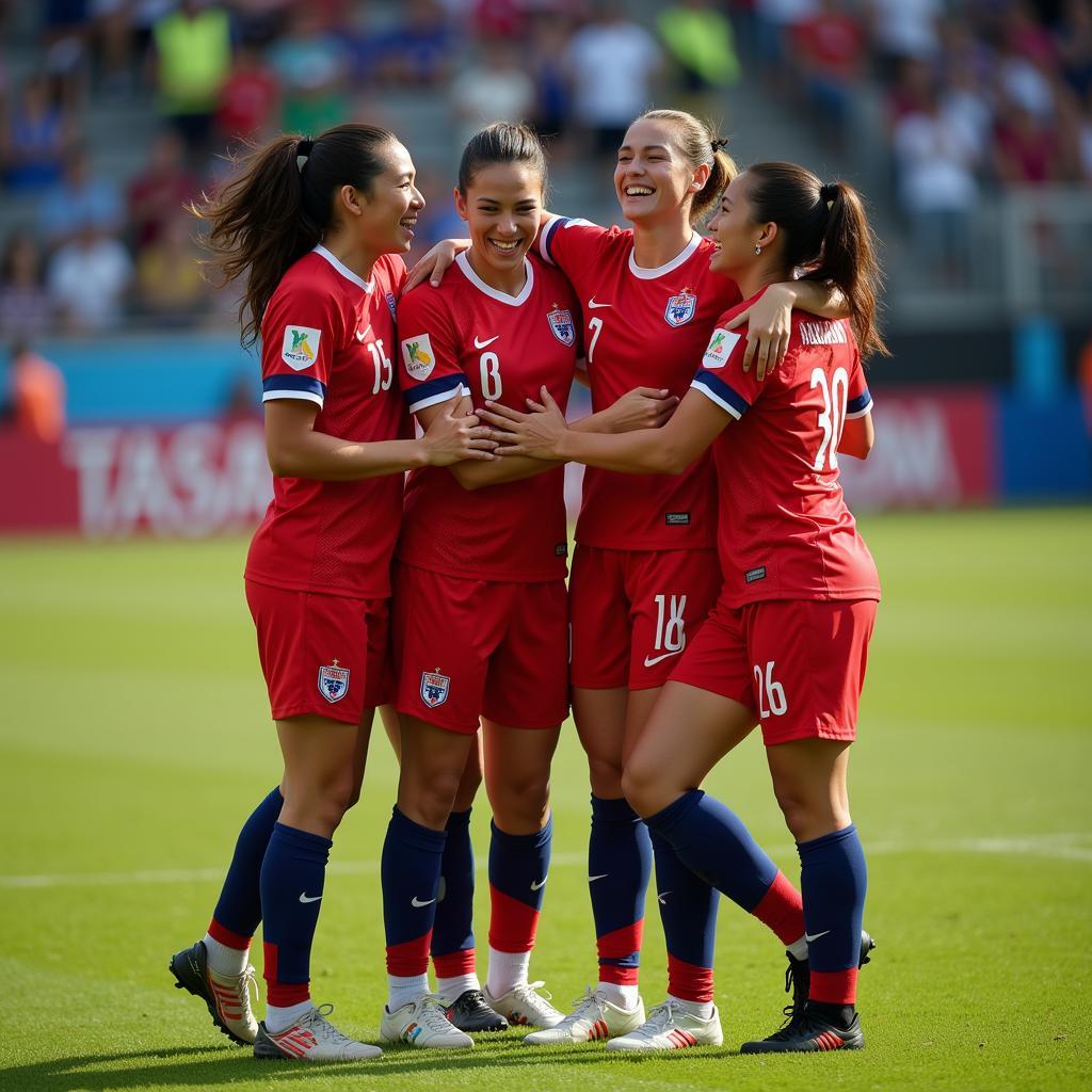 Thai Women's Football Team Celebrating a Goal