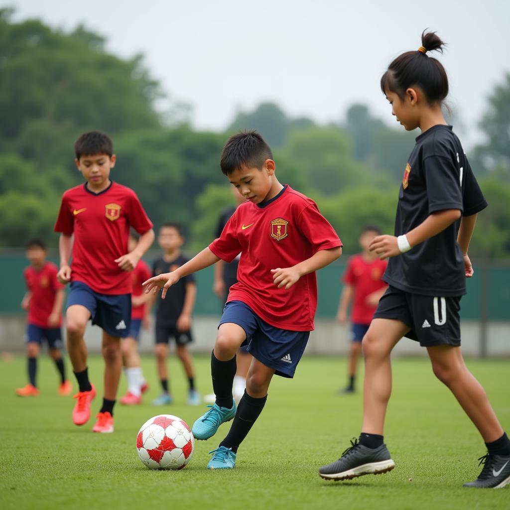 Young Thai footballers practicing