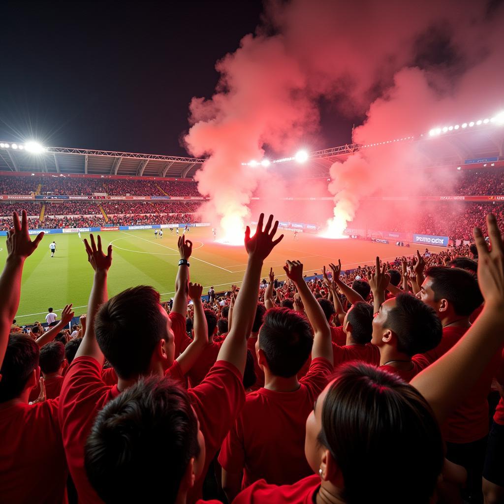 Thanh Hoa FC fans celebrating a goal at their home stadium