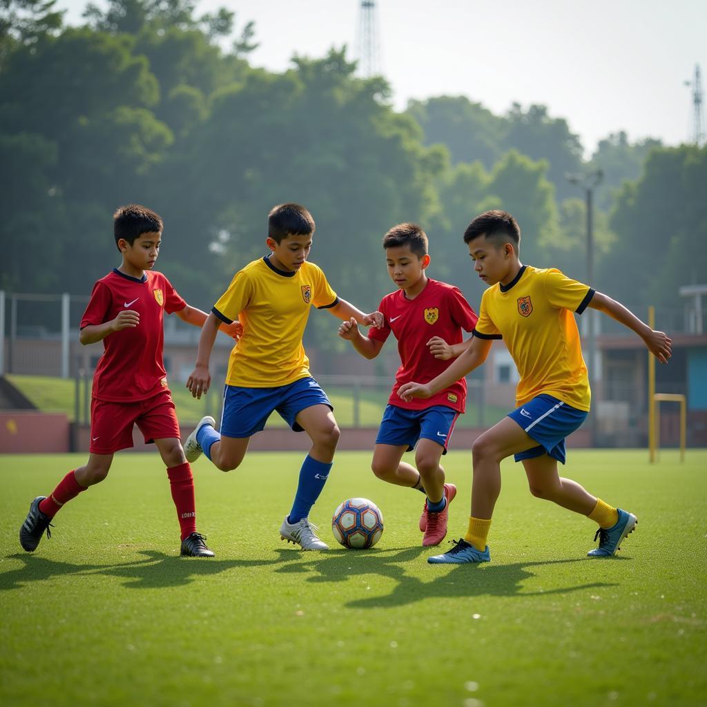 Young players training at the Thanh Hoa FC youth academy