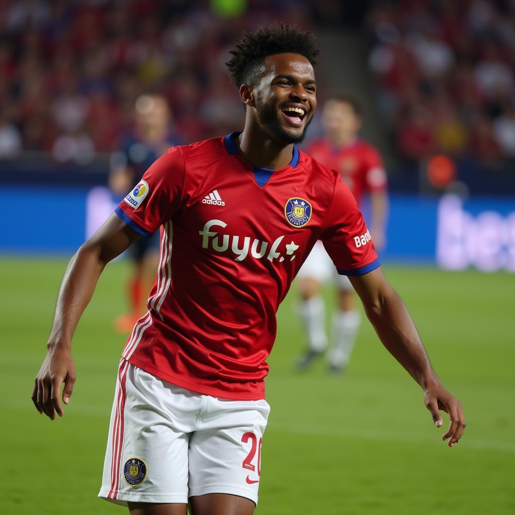 Thiago Mendes celebrates a goal for Olympique Lyonnais