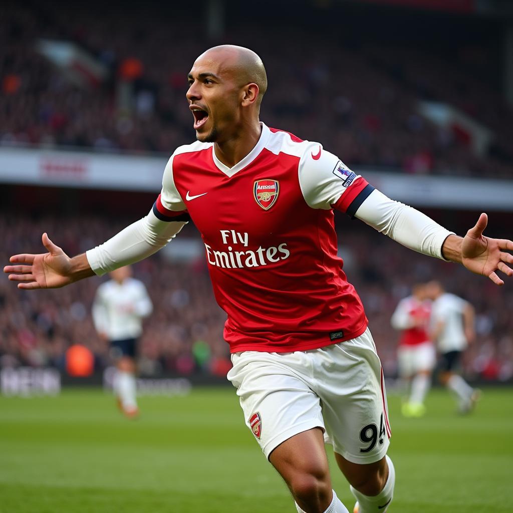 Thierry Henry, Arsenal's all-time top scorer, celebrates a goal against Tottenham Hotspur.