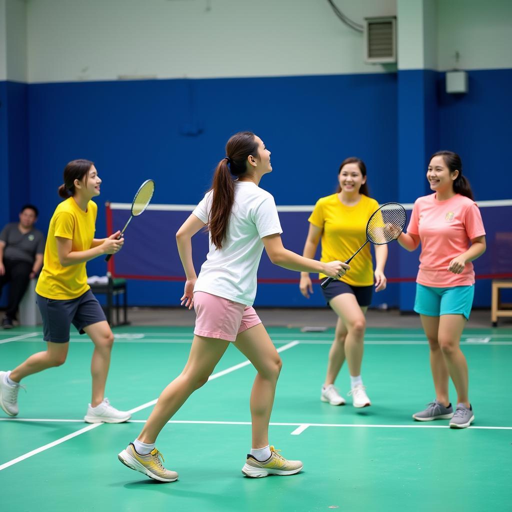 Group of Friends Playing Badminton