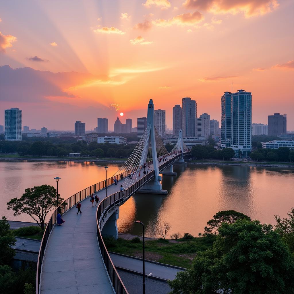 Sunset panorama from Thu Thiem Pedestrian Bridge