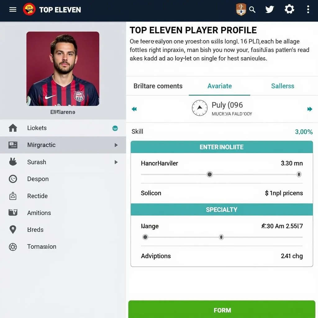 Top Eleven player profile showcasing key attributes