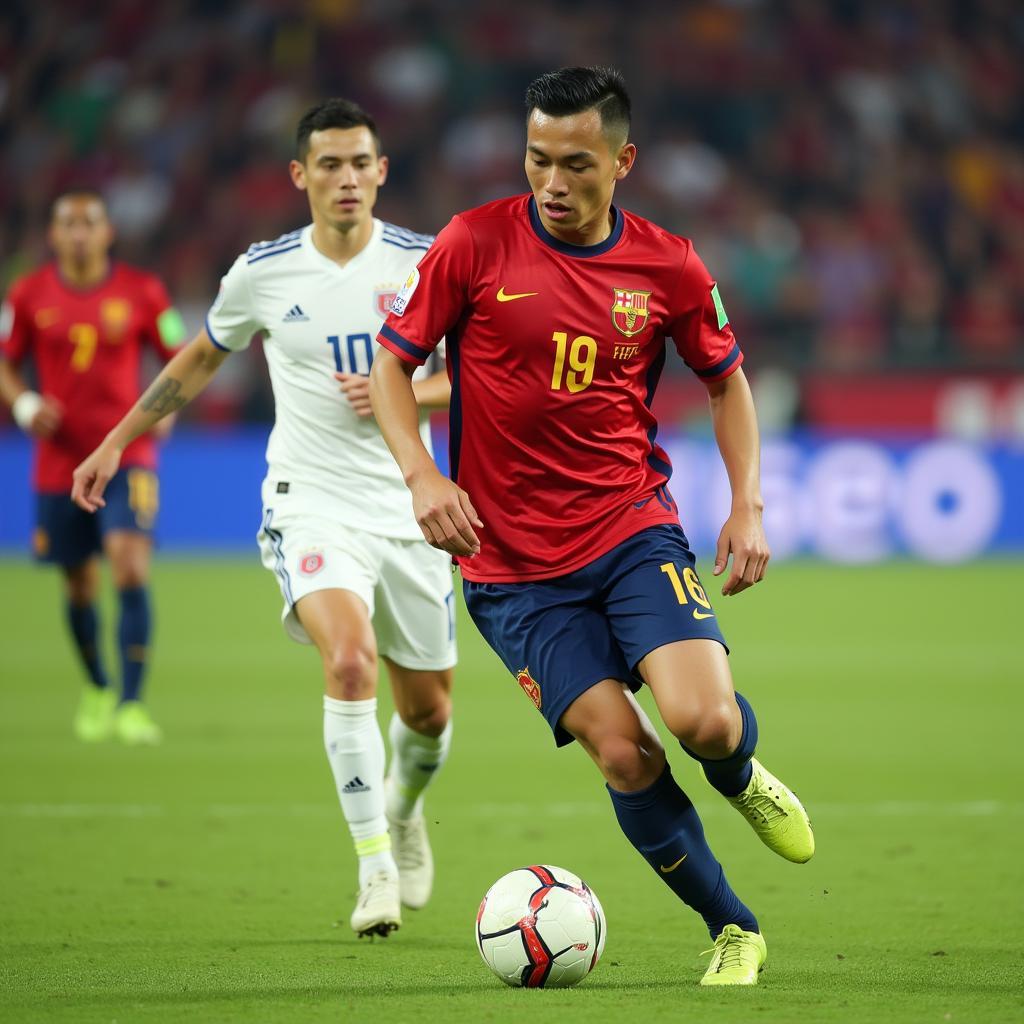 Tran Gia Huy in action during a football match in 2017