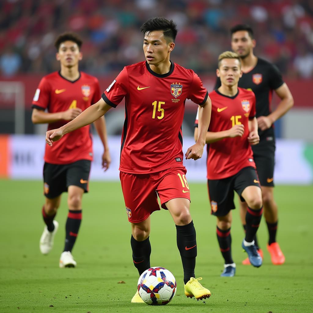 Tran Gia Huy with his Vietnamese U18 teammates in 2017