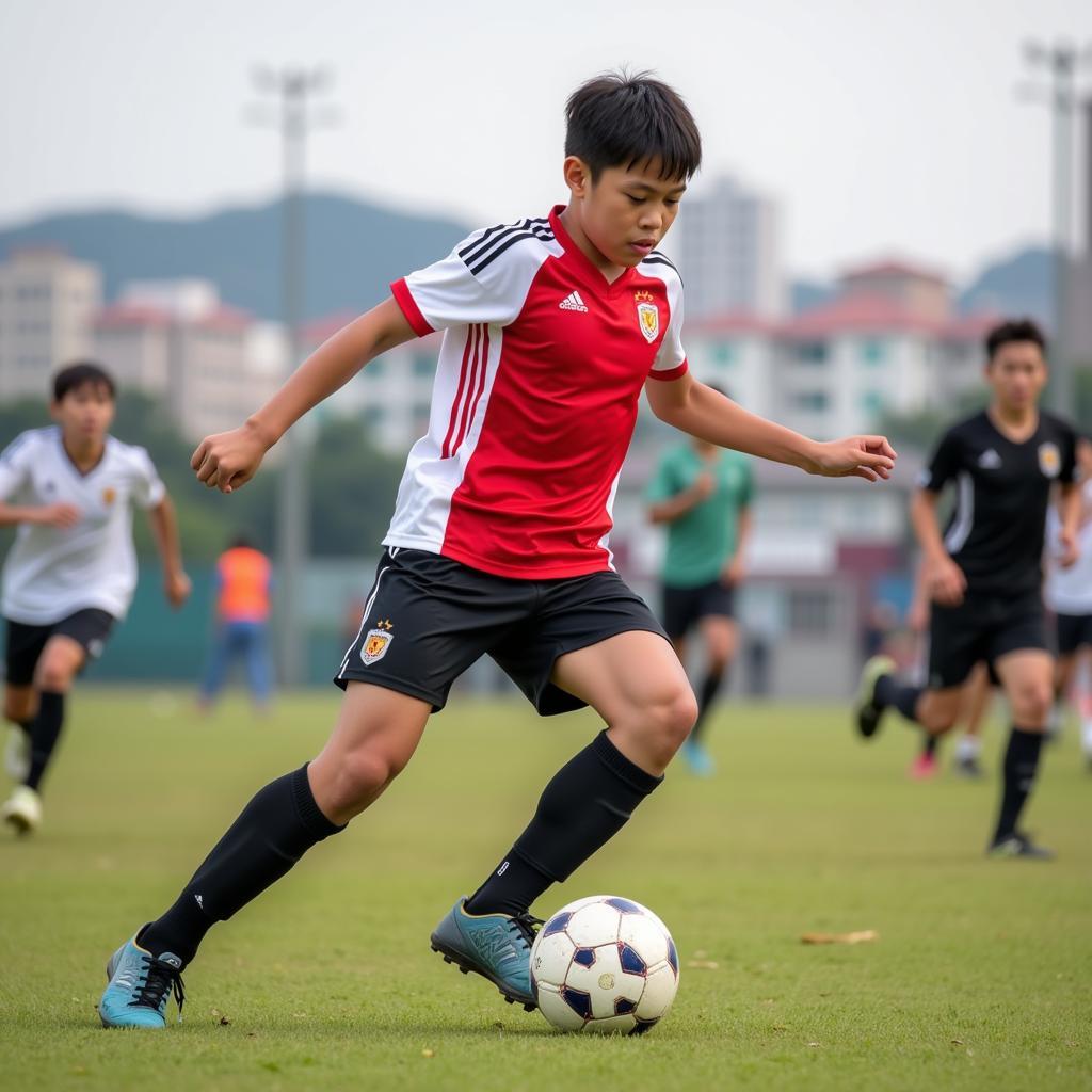 Tran Hoai Phuong playing youth football in Vung Tau