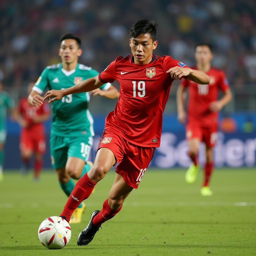 Tran Van Cuong representing Vietnam in a youth international match