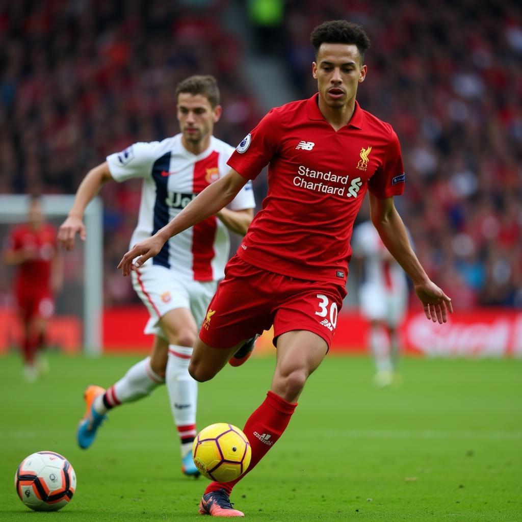 Trent Alexander-Arnold, a rising star at Liverpool, delivers a pinpoint cross.