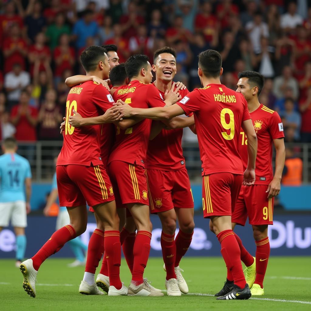 Trọng Hoàng celebrating a goal for the Vietnamese national team