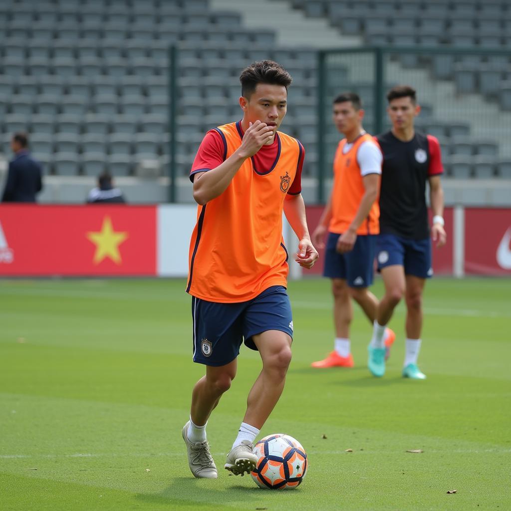 Nguyen Tuan Anh looking focused during training