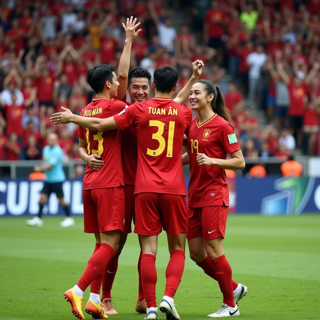 Tuan Anh celebrating a goal for Vietnam