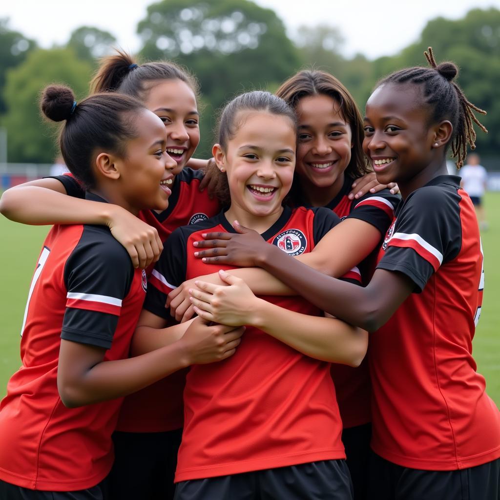 U13 SLNA players celebrating a goal with joy and team spirit