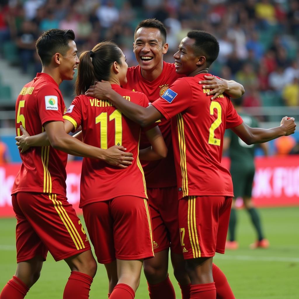 U19 Vietnam Players Celebrating a Goal