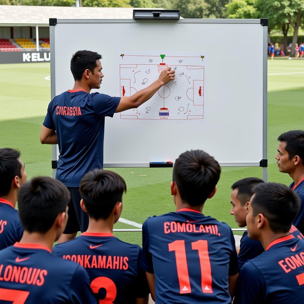 U22 Malaysia coach conducting tactical briefing