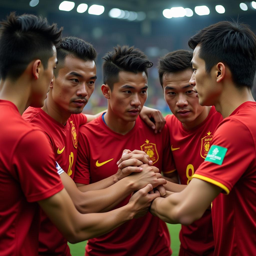 U22 Vietnam Football Team in a Motivational Huddle