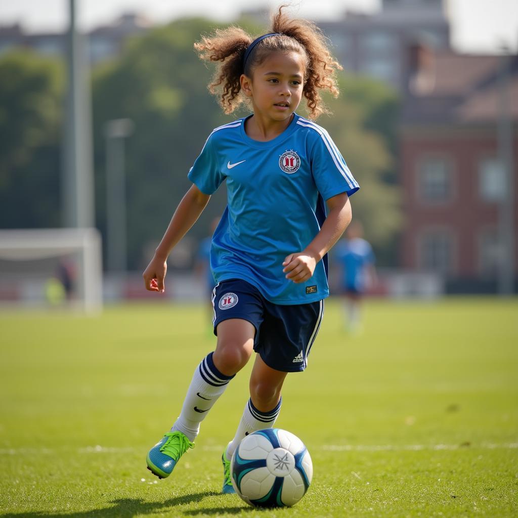 A U23 football player participating in an intense training session