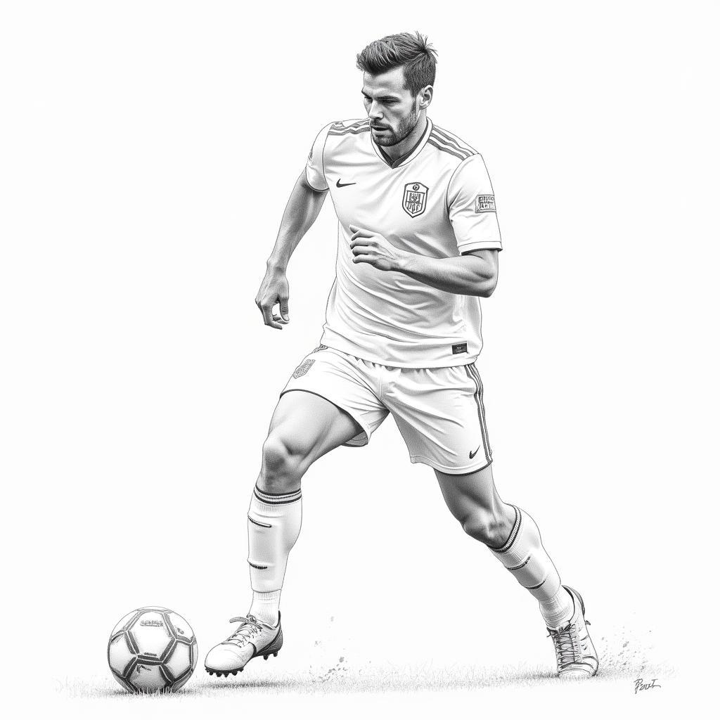 U23 Football Player in Action Pencil Sketch