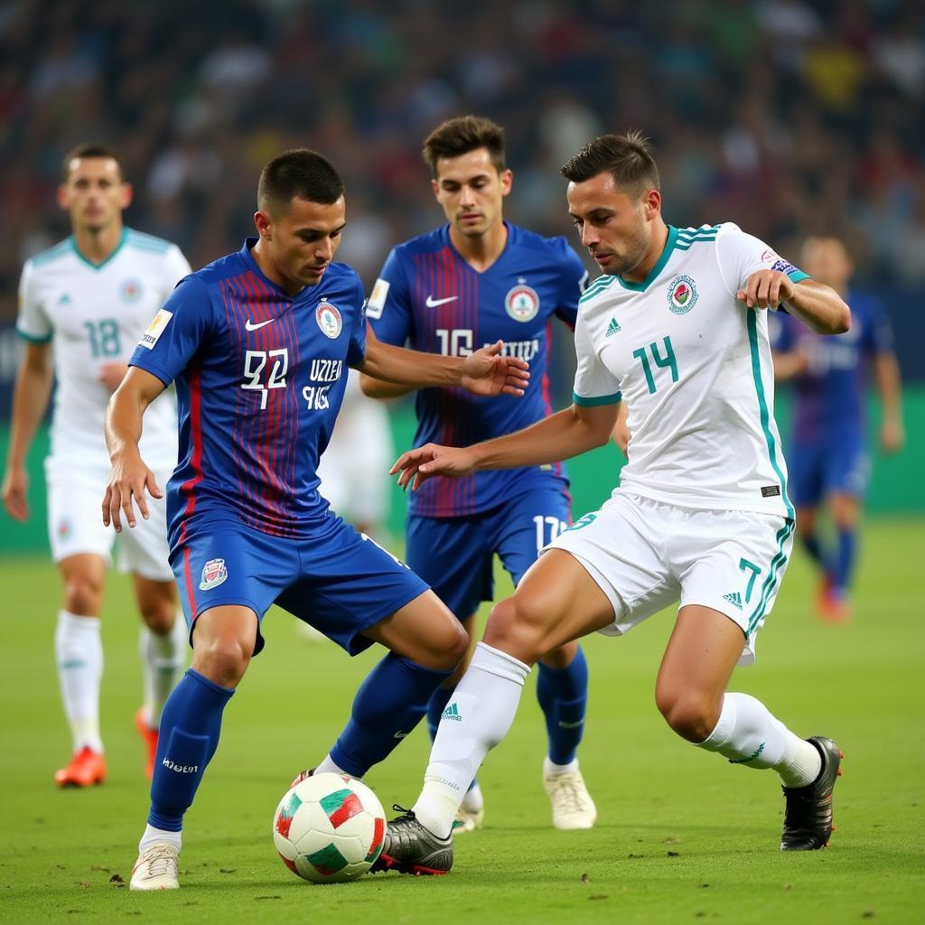 U23 Uzbekistan players competing in a football match