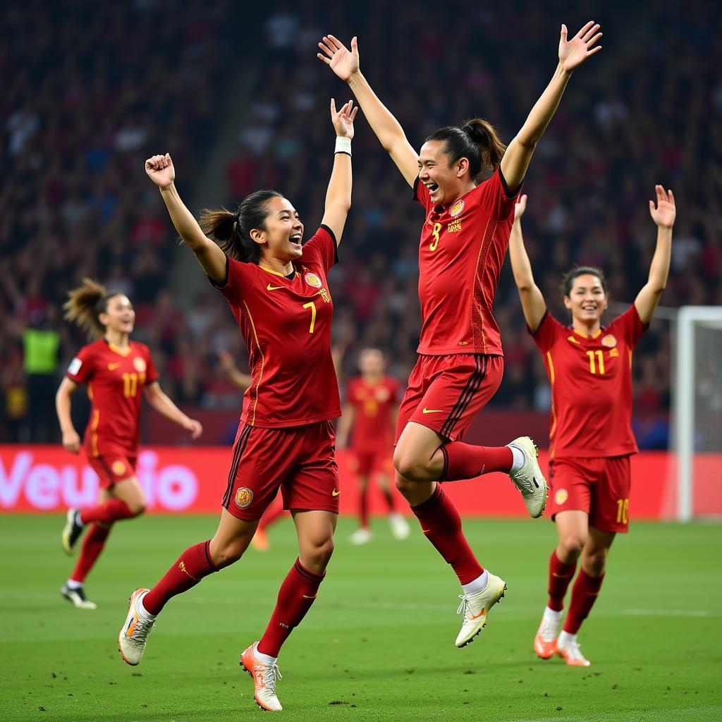 U23 Vietnam players celebrating a crucial victory