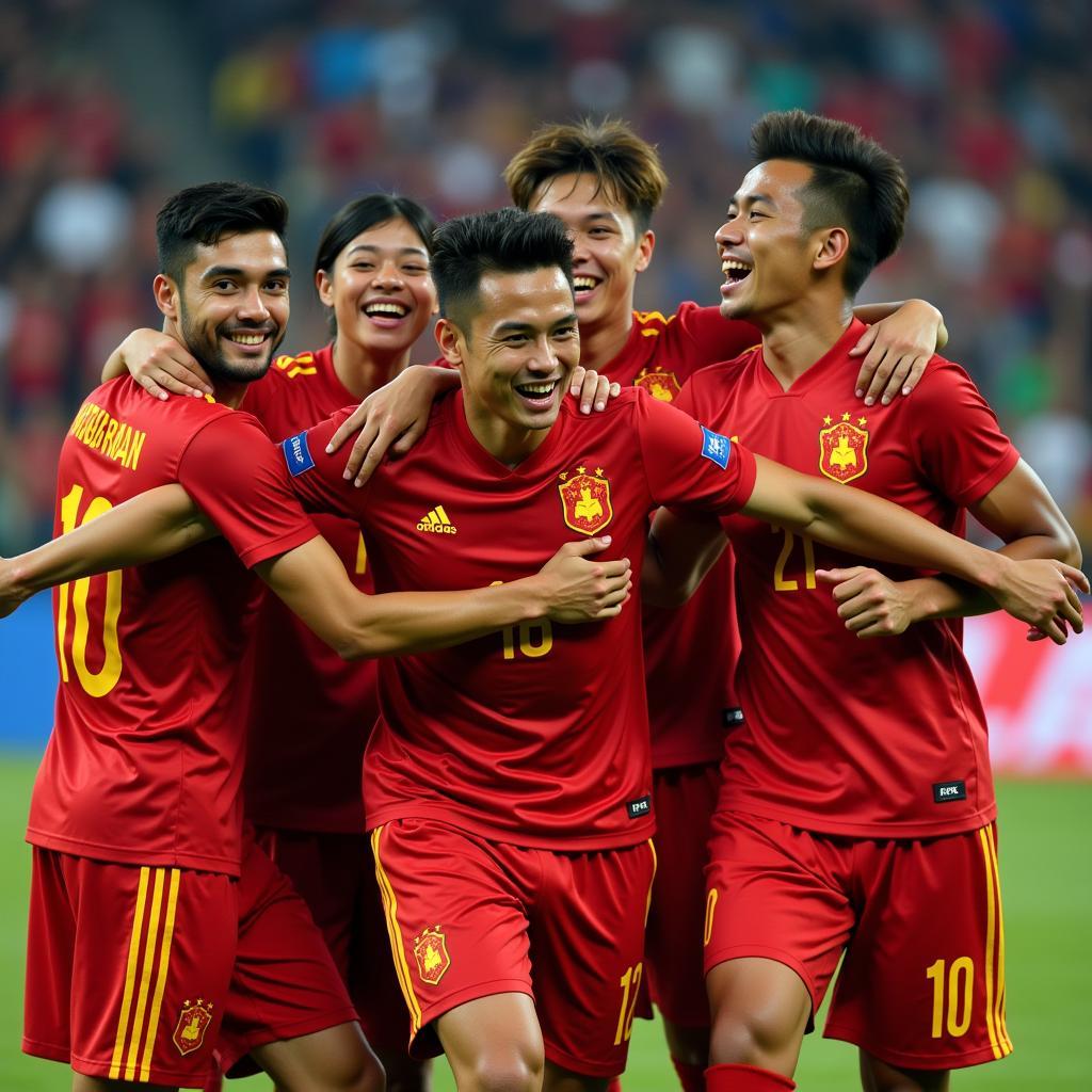 U23 Vietnam players celebrating a victory