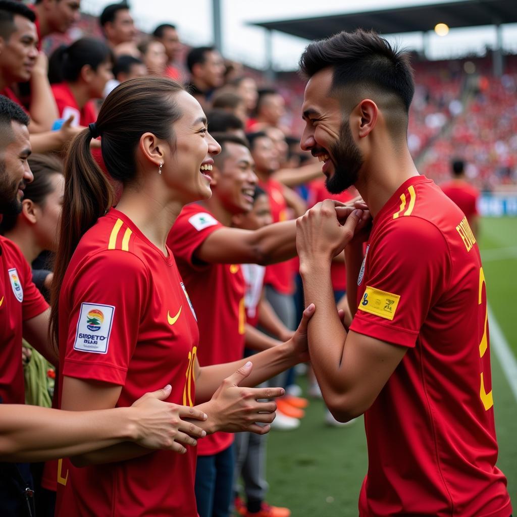 U23 Vietnam players interacting with their fans