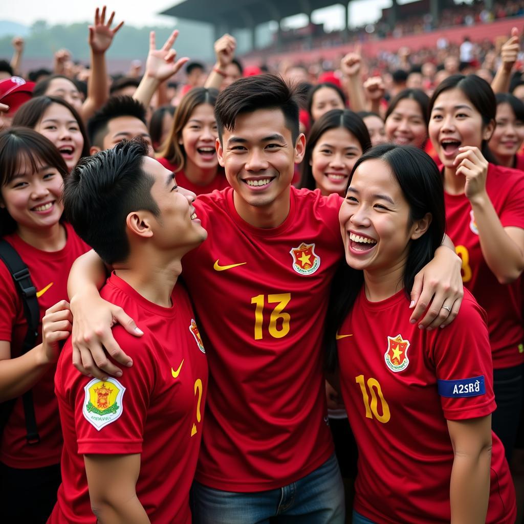 U23 Vietnam players celebrating with their fans