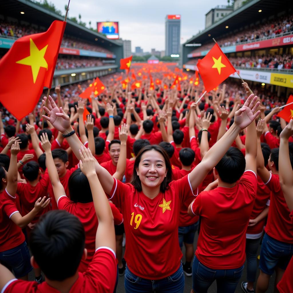 Vietnamese football fans celebrating in the streets