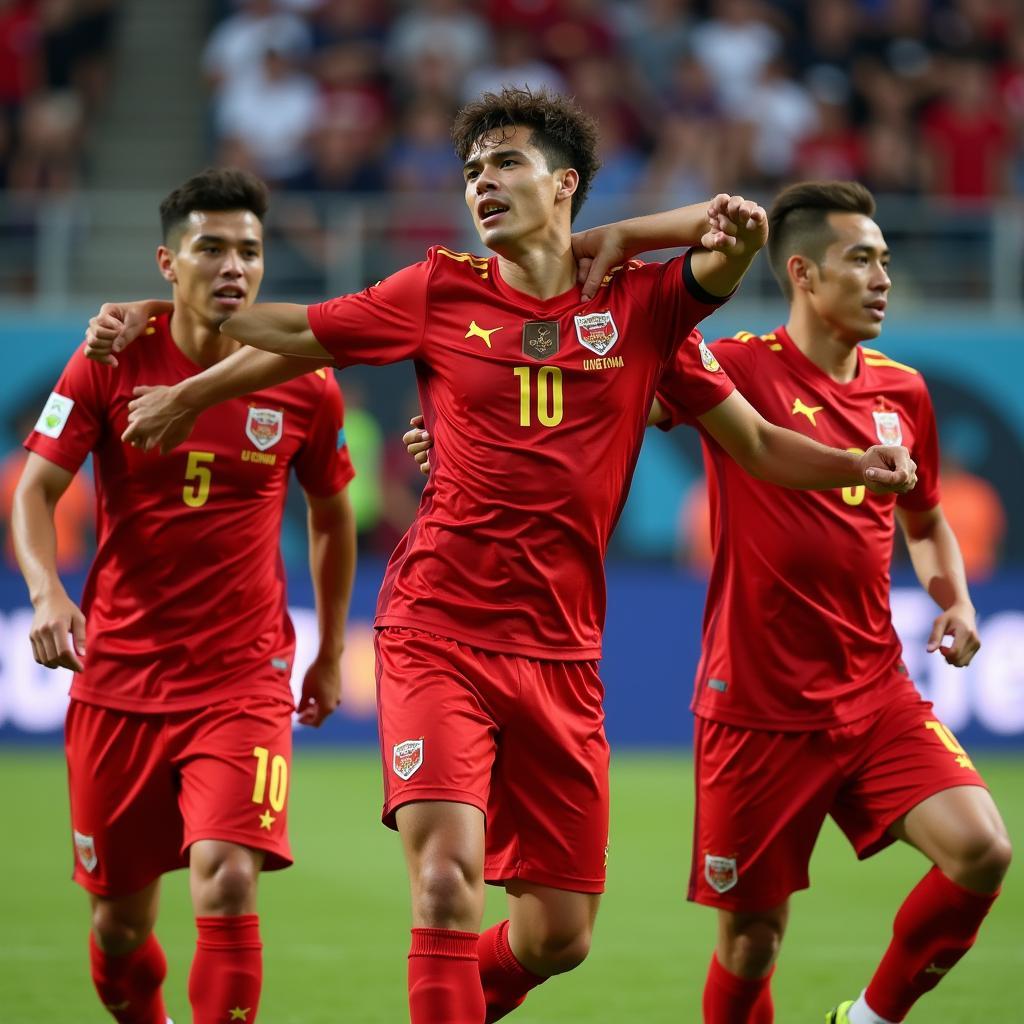 U23 Vietnam football team celebrating a victory