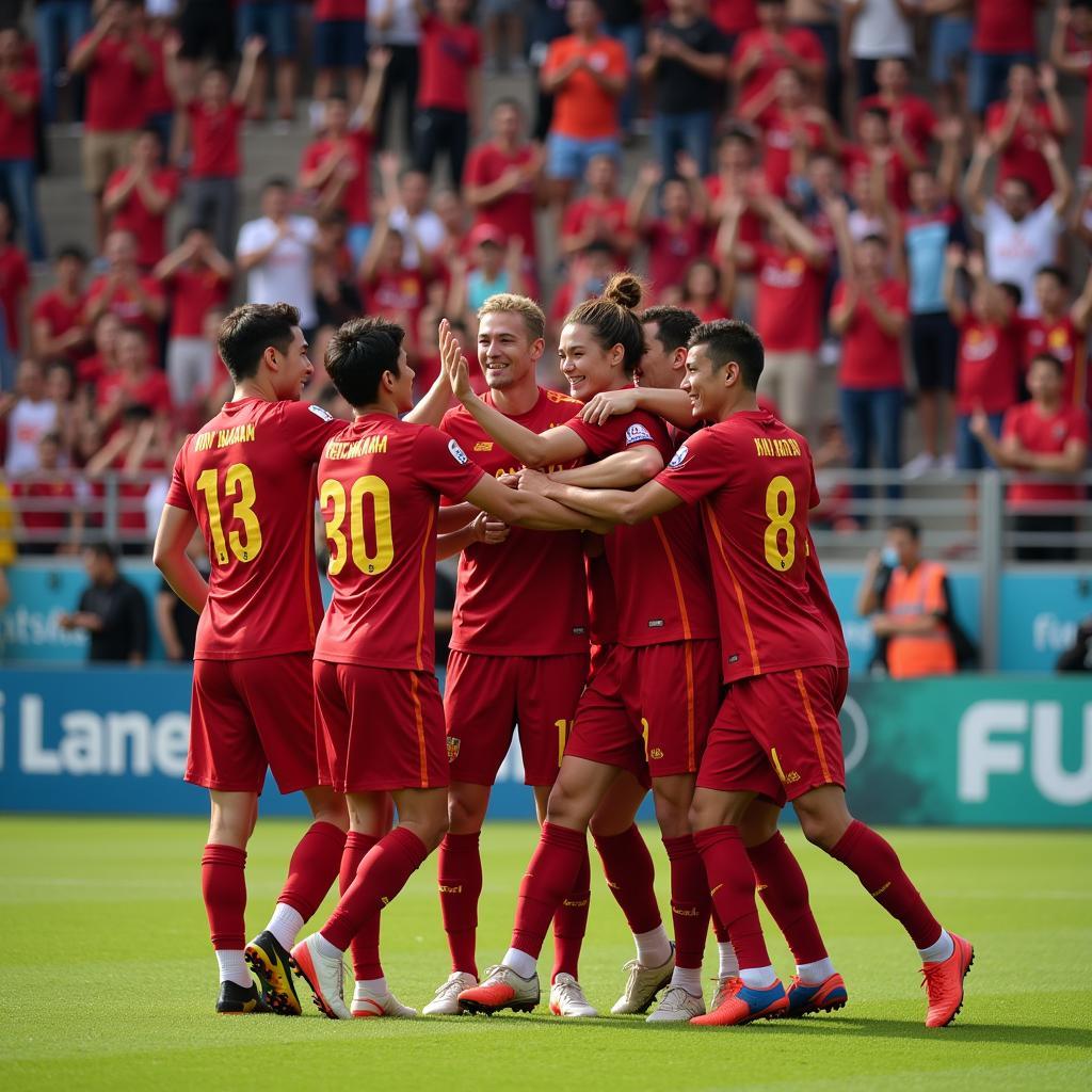 U23 Vietnam Players Celebrating a Goal with Fans