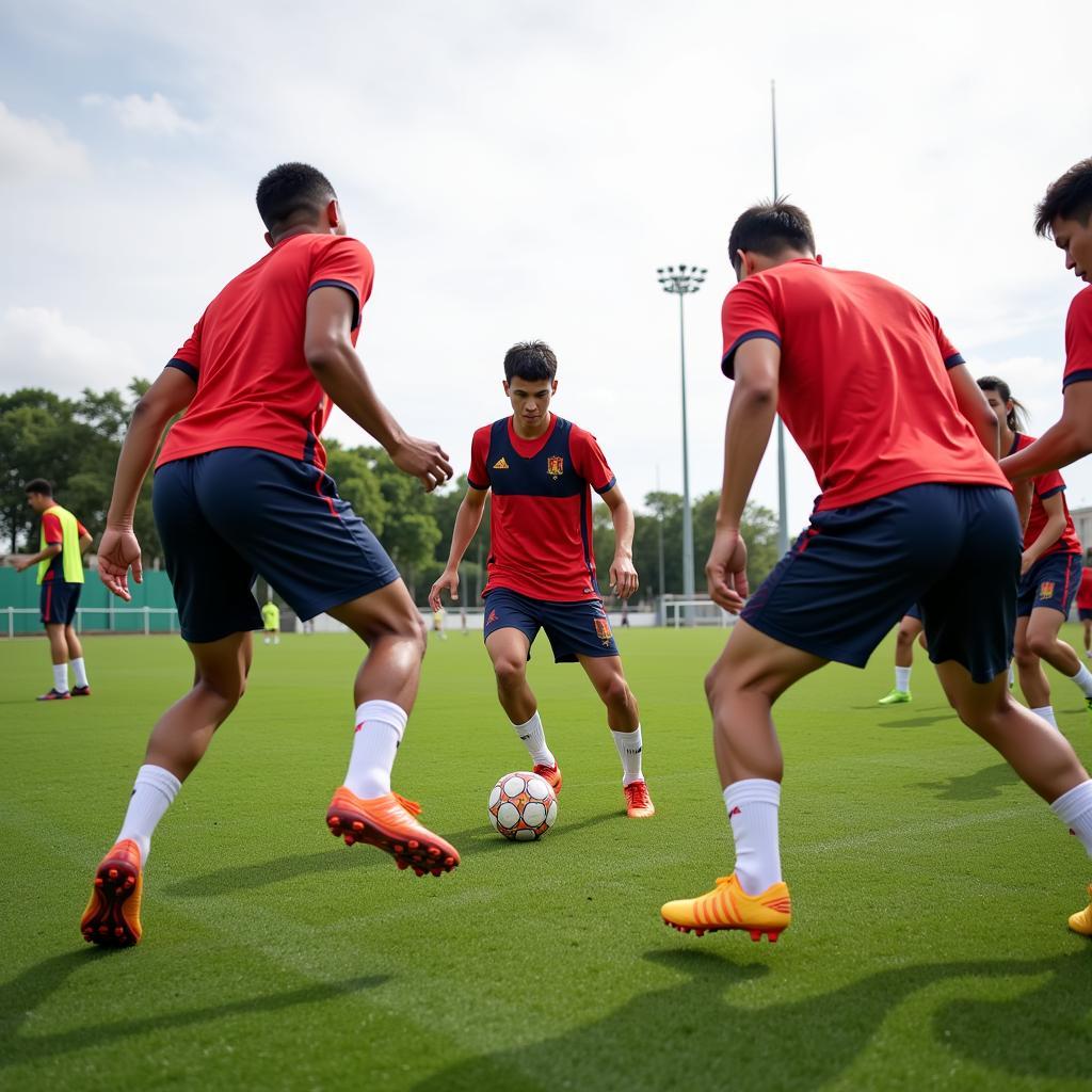 U23 Vietnam players training hard on the field