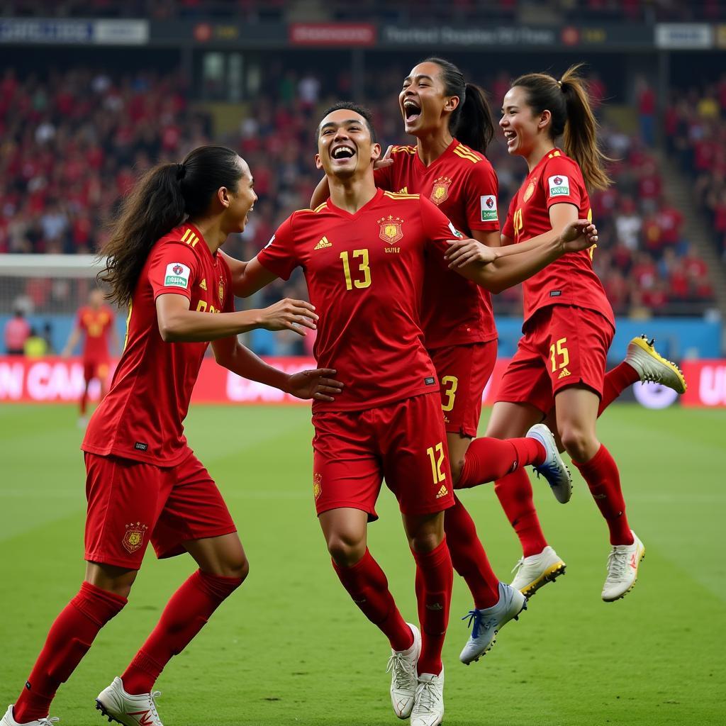 U23 Vietnam team celebrating a victory