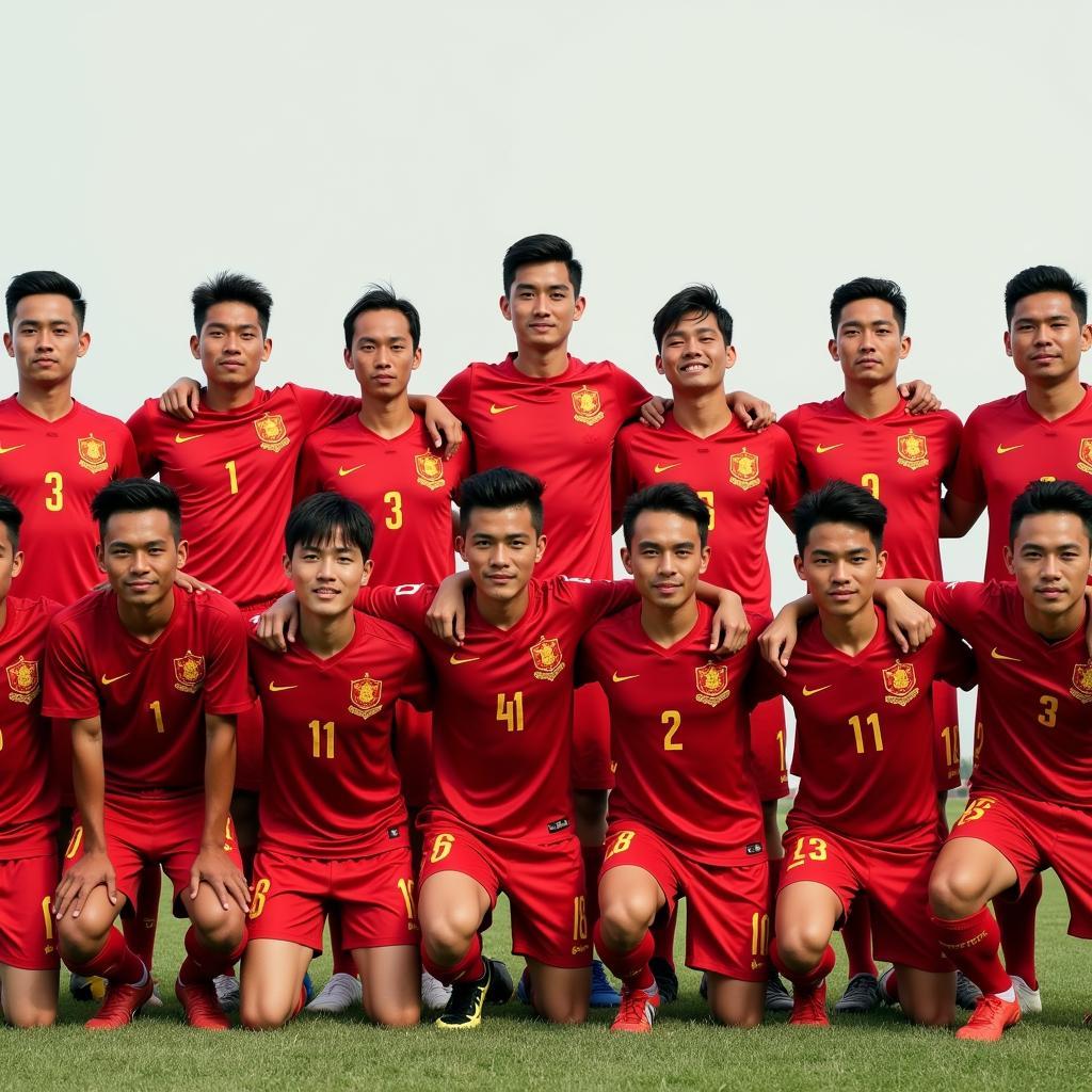 U23 Vietnam players and coaches posing for a team photo