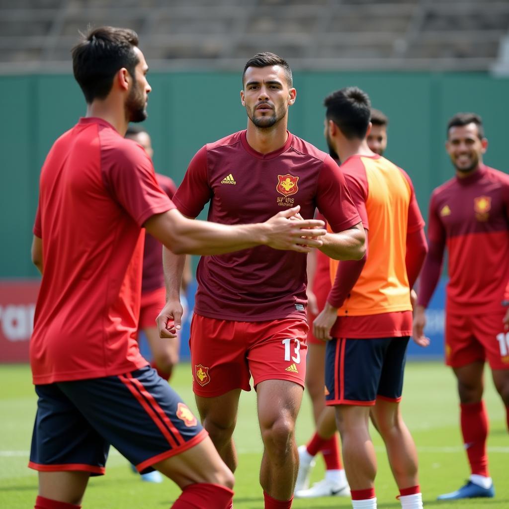 U23 Vietnam players training intensely on the field