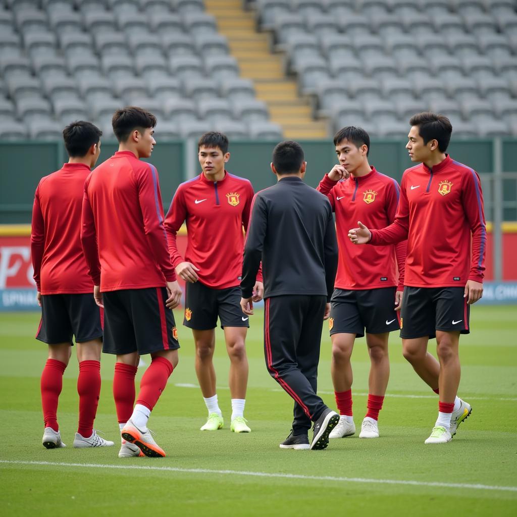 U23 Vietnam team practicing drills under the guidance of their coach