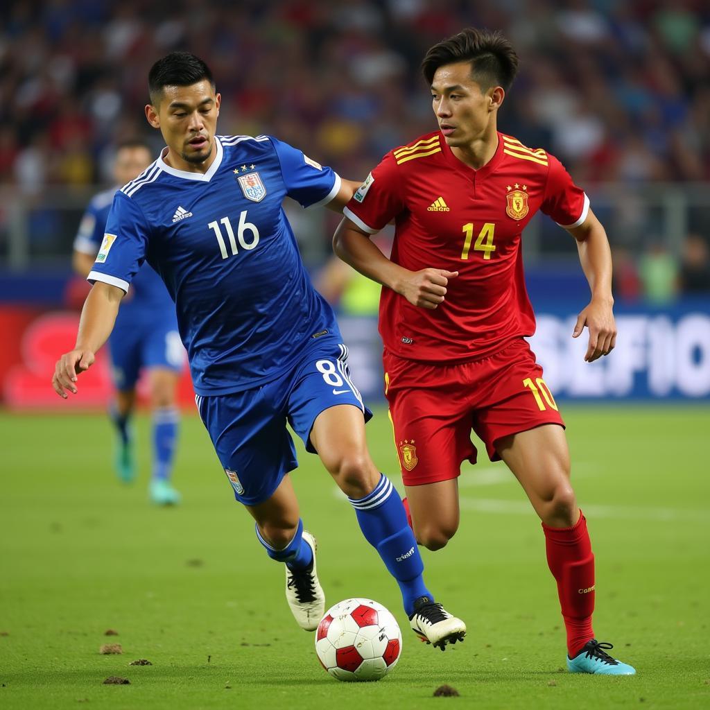 U23 Vietnam winger dribbling past a defender