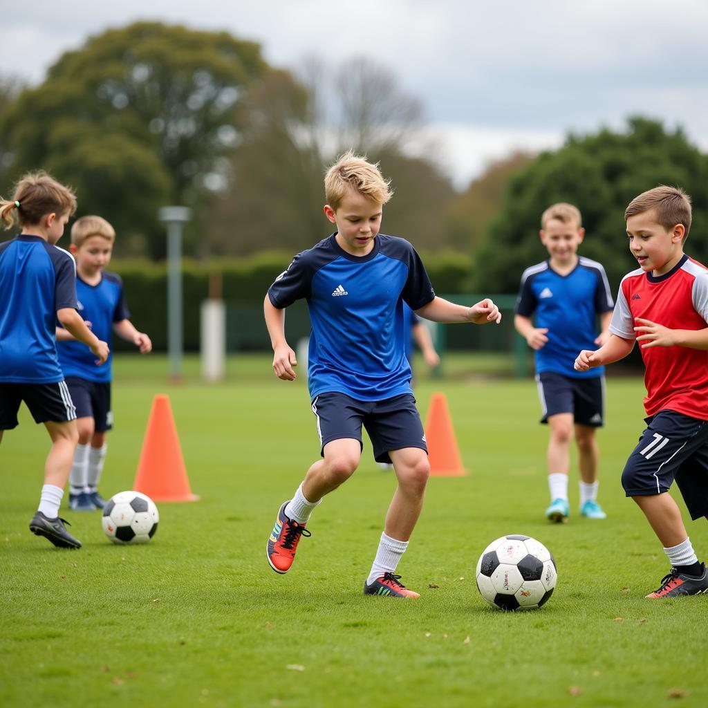 U6 Football Players Practicing Dribbling