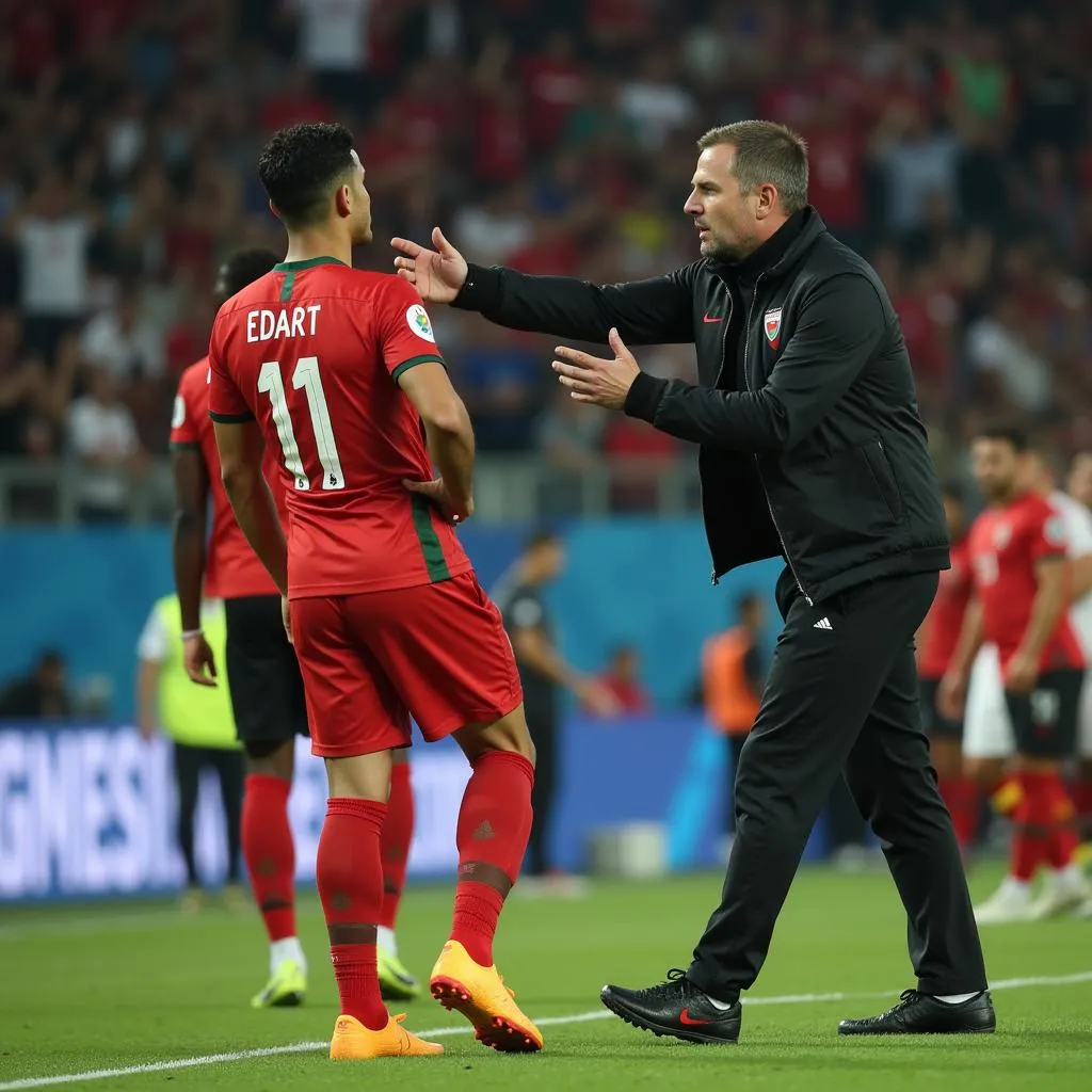 UAE coach making a substitution